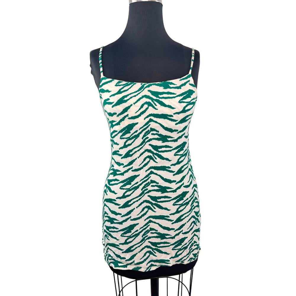Reformation Green White Lindsay Dress Zebra Spaghetti Strap Party/Cocktail Sz 4